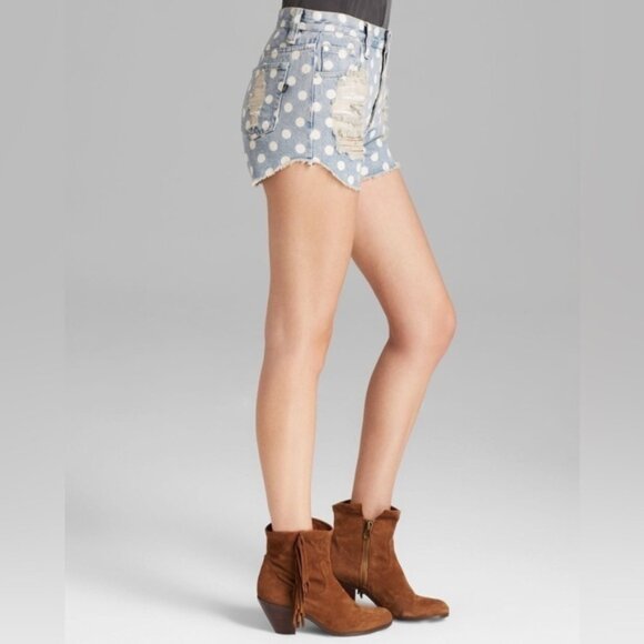 Revolve Mink pink Sugar Magnolia Jean Shorts Polka Dot Cut offs High Waist - Picture 11 of 16